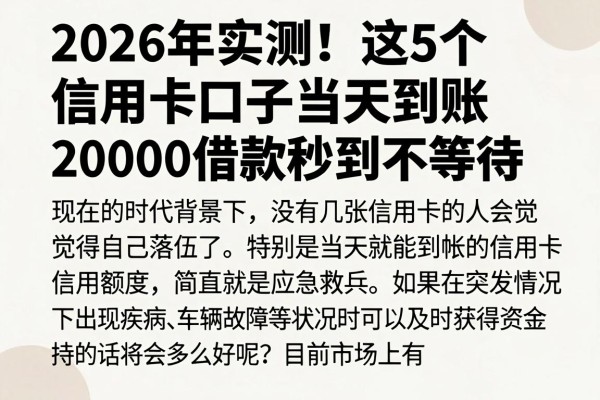 2026年实测！这5个信用卡口子当天到账，20000借款秒到不等待