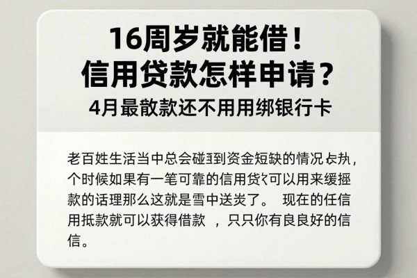 16周岁就能借！信用贷款怎样申请？4月最新5大渠道，1分钟放款还不用绑银行卡
