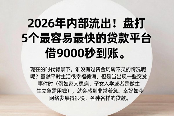 2026年内部流出!盘点5个最容易最快的贷款平台,借9000秒到账