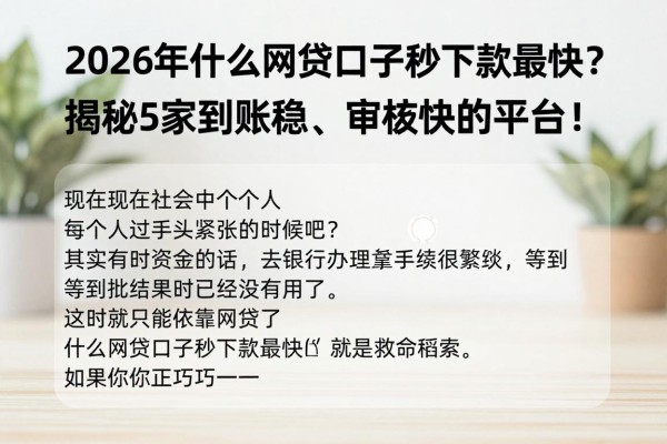 2026年什么网贷口子秒下款最快?揭秘5家到账稳、审核快的平台!