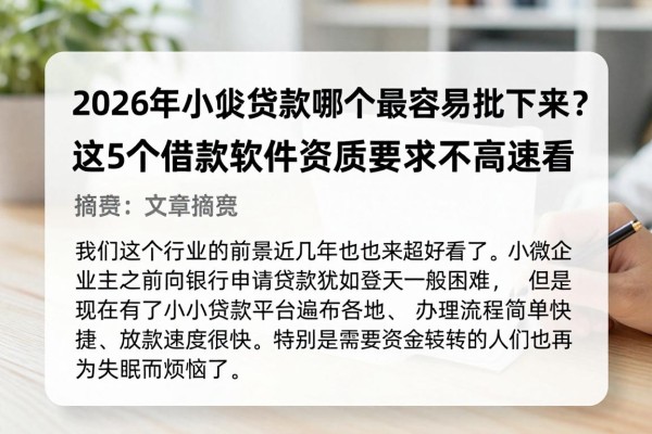 2026年小额贷款哪个最容易批下来？这5个借款软件资质要求不高速看