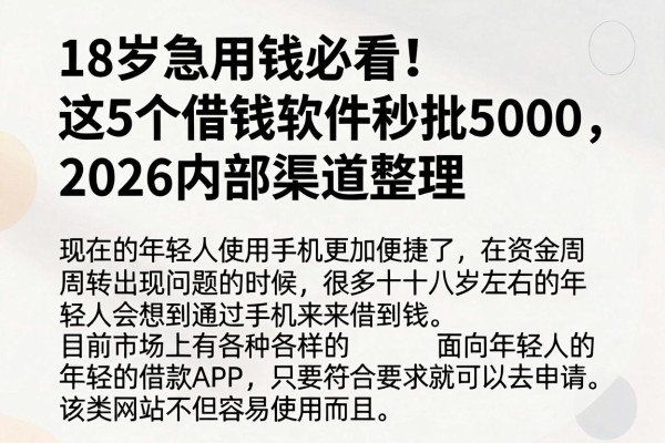 18岁急用钱必看!这5个借钱软件秒批5000,2026内部渠道整理
