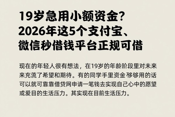 19岁急用小额资金？2026年这5个支付宝、微信秒借钱平台正规可借