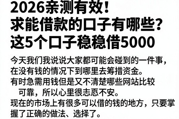 2026亲测有效！求能借款的口子有哪些？这5个口子稳稳借5000