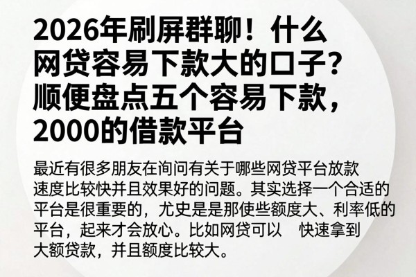 2026年刷屏群聊!什么网贷容易下款大的口子?顺便盘点五个容易下款2000的借款平台