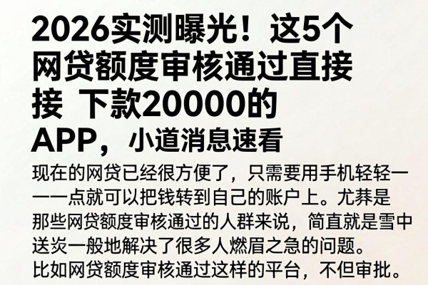 2026实测曝光!这5个网贷额度审核通过直接下款20000的APP,小道消息速看