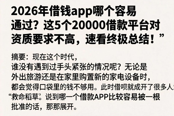 2026年借钱app哪个容易通过?这5个20000借款平台对资质要求不高,速看终极总结!