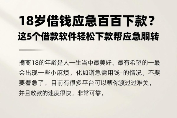 18岁借钱应急百分百下款？这5个借款软件轻松下款帮你应急周转