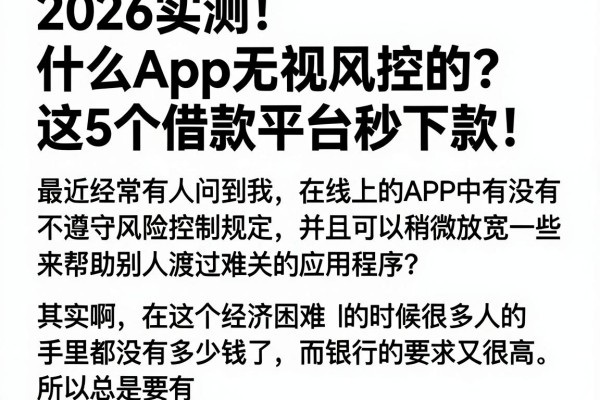 2026实测!什么App无视风控的?这5个借款平台秒下款!
