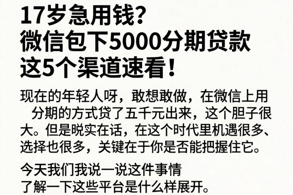 17岁急用钱?微信包下5000分期贷款,这5个渠道速看!