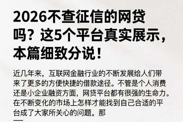 2026不查征信的网贷吗？这5个平台真实展示，本篇细致分说！