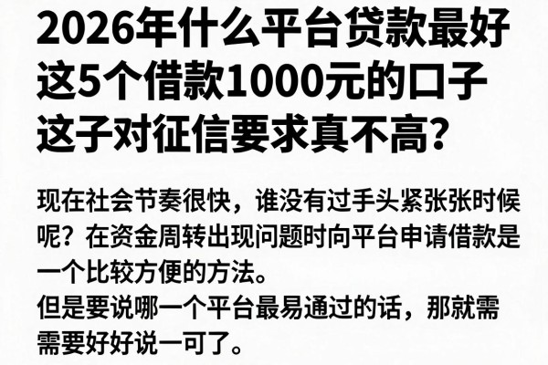 2026年什么平台贷款最好通过率高?这5个借款1000元的口子对征信要求真不高
