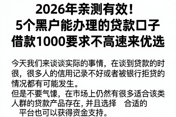 2026年亲测有效！5个黑户能办理的贷款口子，借款1000要求不高速来优选