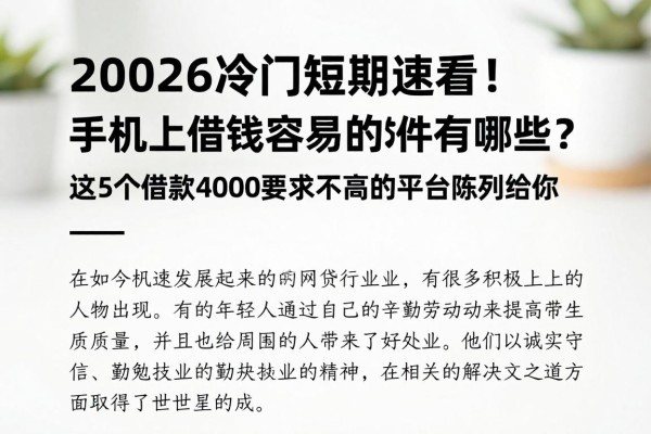 2026冷门短期速看!手机上借钱容易的软件有哪些?这5个借款4000要求不高的平台陈列给你