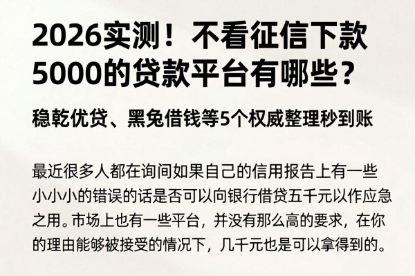 2026实测!不看征信下款5000的贷款平台有哪些?稳乾优贷、黑兔借钱等5个权威整理秒到账