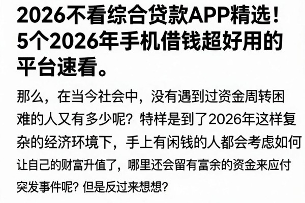 2026不看综合贷款APP精选!5个2026年手机借钱超好用的平台速看