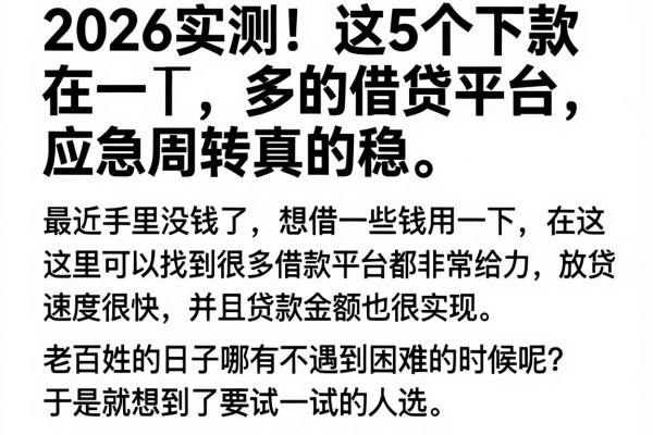 2026实测!这5个下款多的借贷平台,应急周转真的稳