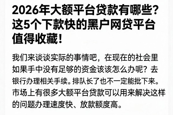 2026年大额平台贷款有哪些?这5个下款快的黑户网贷平台值得收藏!