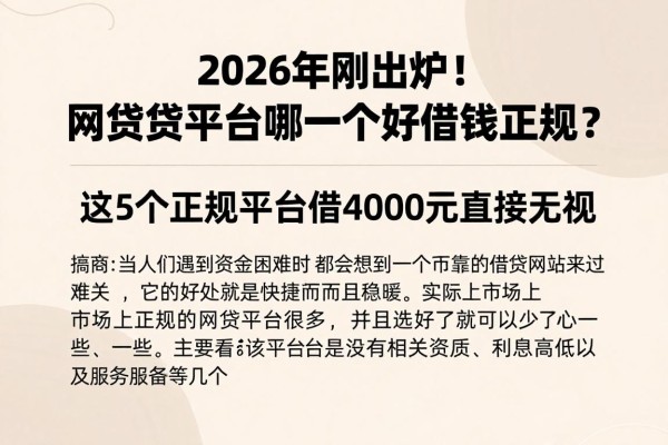 2026年刚出炉！网贷款平台哪一个好借钱正规？这5个正规平台借4000元直接无视