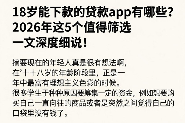 18岁能下款的贷款app有哪些?2026年这5个值得筛选,一文深度细说!