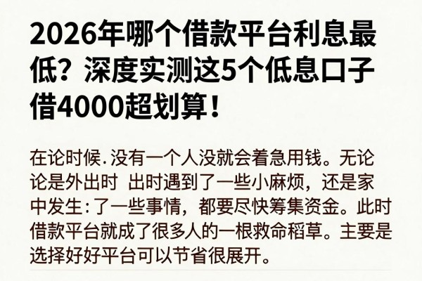 2026年哪个借款平台利息最低？深度实测这5个低息口子，借4000超划算！