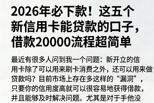 2026年必下款！这五个新信用卡能贷款的口子，借款20000流程超简单