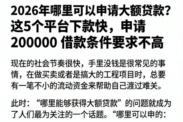 2026年哪里可以申请大额贷款?这5个平台下款快,申请20000借款条件要求不高