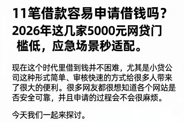 11笔借款容易申请借钱吗？2026年这几家5000元网贷门槛低，应急场景秒适配