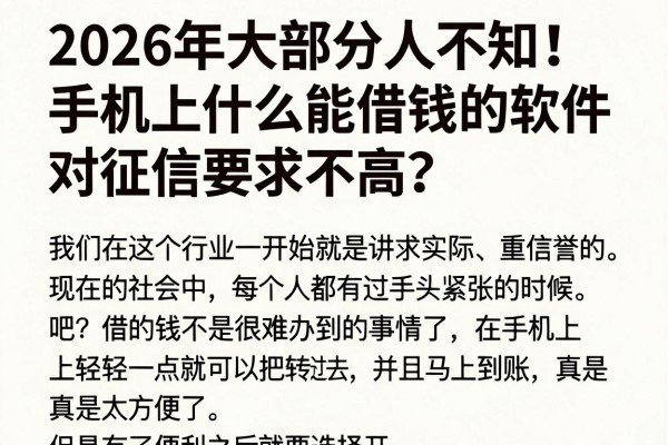 2026年大部分人不知!手机上什么能借钱的软件对征信要求不高?这五个网贷速看