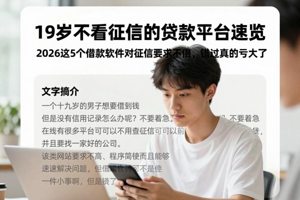 19岁不看征信的贷款平台速览!2026这5个借款软件对征信要求不高,错过真的亏大了