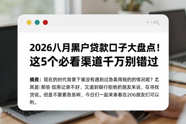 2026八月黑户贷款口子大盘点!这5个必看渠道千万别错过!