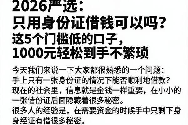 2026严选:只用身份证借钱可以吗?这5个门槛低的口子,1000元轻松到手不繁琐