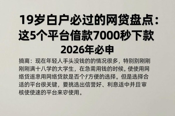 19岁白户必过的网贷盘点:这5个平台借款7000秒下款,2026年必申