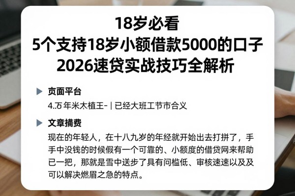18岁必看!5个支持18岁小额借款5000的口子,2026速贷实战技巧全解析