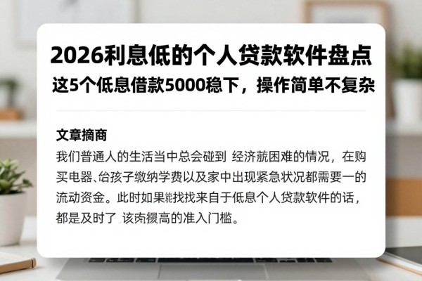 2026利息低的个人贷款软件盘点：这5个低息借款5000稳下，操作简单不复杂