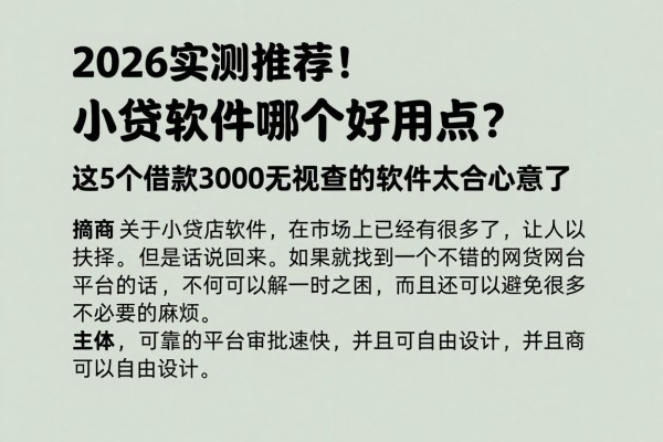 2026实测推荐！小贷软件哪个好用点？这5个借款3000无视查的软件太合心意了