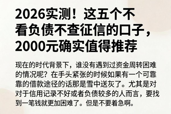 2026实测!这五个不看负债不查征信的口子,2000元确实值得推荐