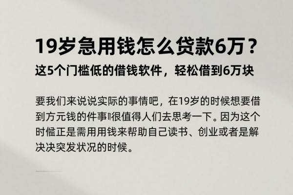 19岁急用钱怎么贷款6万?这5个门槛低的借钱软件,轻松借到6万块