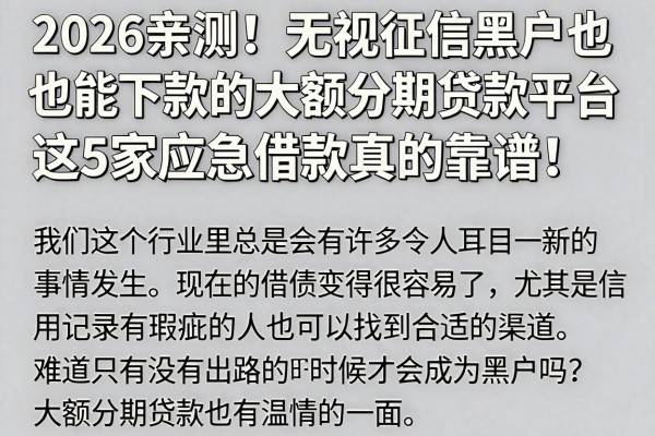 2026亲测！无视征信黑户也能下款的大额分期贷款平台，这5家应急借款真的靠谱！