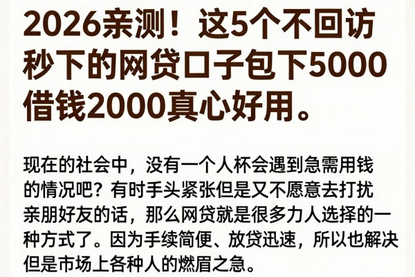 2026亲测！这5个不回访秒下的网贷口子包下5000，借钱2000真心好用