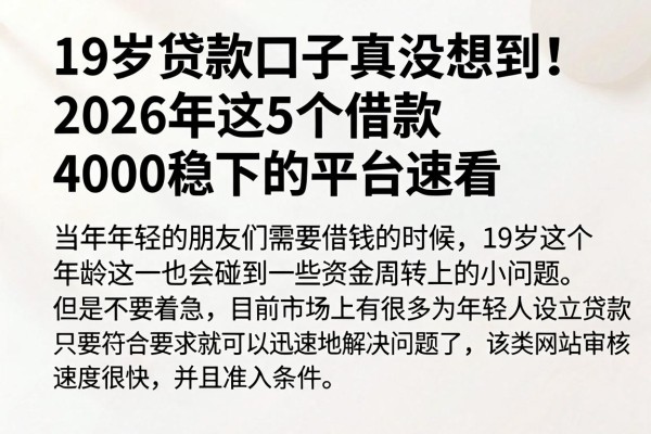 19岁贷款口子真没想到!2026年这5个借款4000稳下的平台速看