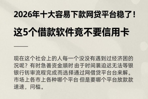 2026年十大容易下款网贷平台稳了！这5个借款软件竟不要信用卡