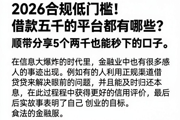 2026合规低门槛!借款五千的平台都有哪些?顺带分享5个两千也能秒下的口子