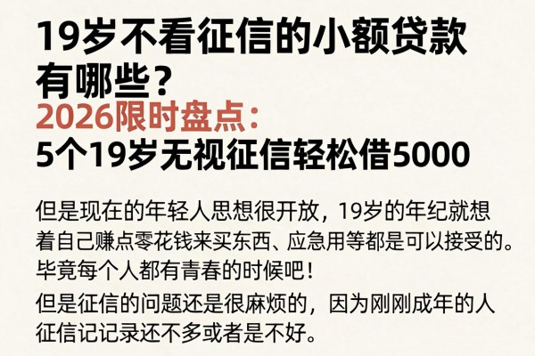19岁不看征信的小额贷款有哪些?2026限时盘点:5个19岁无视征信轻松借5000的APP