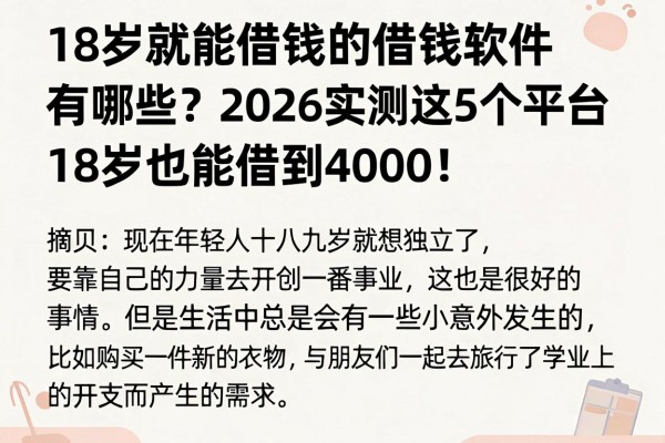 18岁就能借钱的借钱软件有哪些?2026实测这5个平台,18岁也能借到4000!
