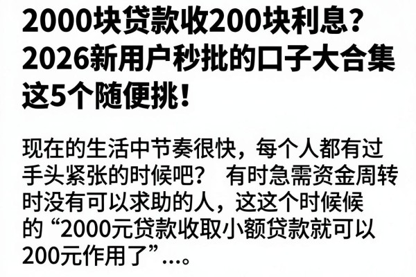 2000块贷款收200块利息？2026新用户秒批的口子大合集，这5个随便挑！
