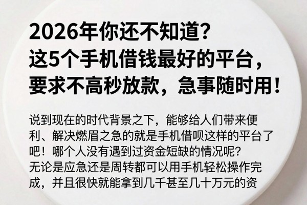 2026年你还不知道?这5个手机借钱最好的平台,要求不高秒放款,急事随时用!