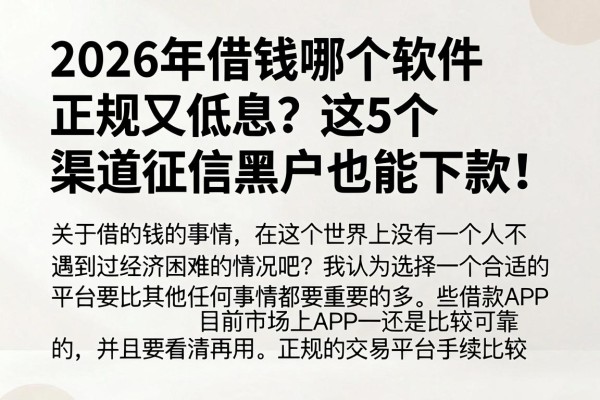 2026年借钱哪个软件正规又低息?这5个渠道征信黑户也能下款!