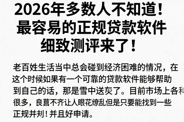 2026年多数人不知道！最容易的正规贷款软件，细致测评来了！