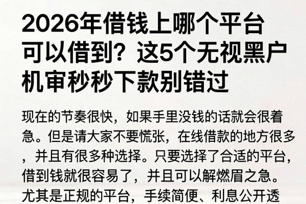 2026年借钱上哪个平台可以借到?这5个无视黑户机审秒下款别错过